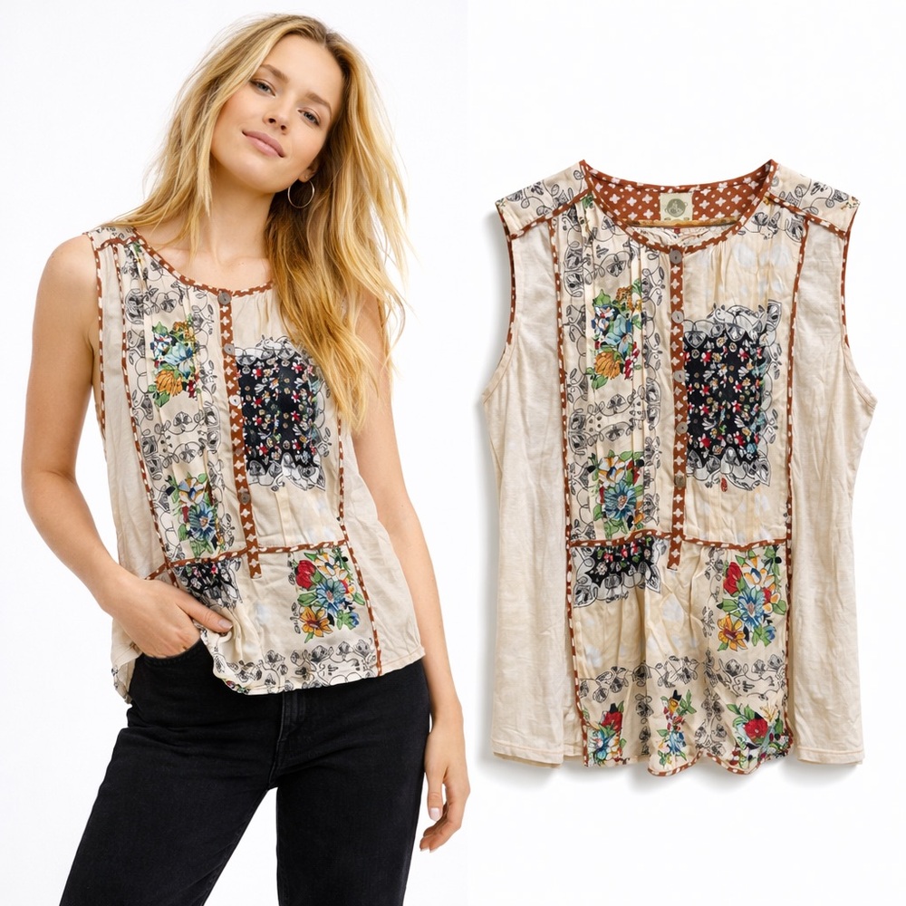 Anthropologie Tiny Floral Patchwork Sleeveless Bo… - image 1